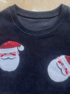 Dark gray corduroy Christmas sweater with sequin Santa for women