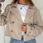 Flap pocket cropped pea coat for women