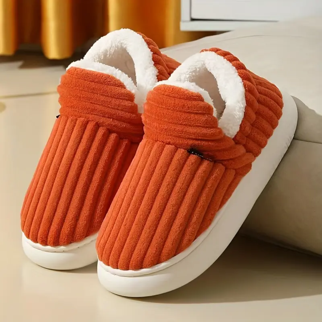 Ribbed fleece lined slippers in orange for women