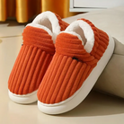 Ribbed fleece lined slippers in orange for women
