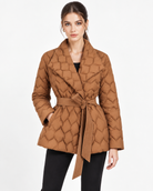 Quilted wide lapel belted coat for women