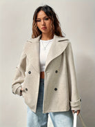 Oversized cuffed pea coat for women