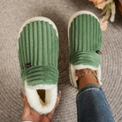Ribbed fleece lined slippers in green for women