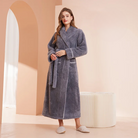 Ankle-length piped sherpa robe for women