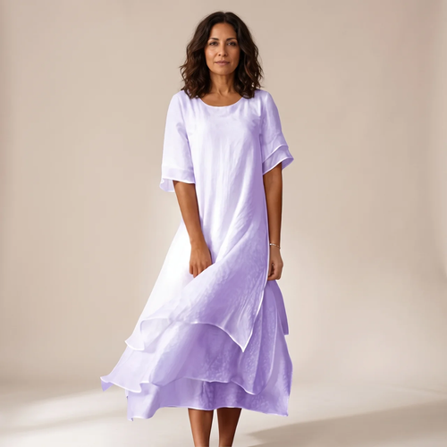 Vestido Midi Fluido con Volantes Estilo Romántico Casual para Primavera Verano