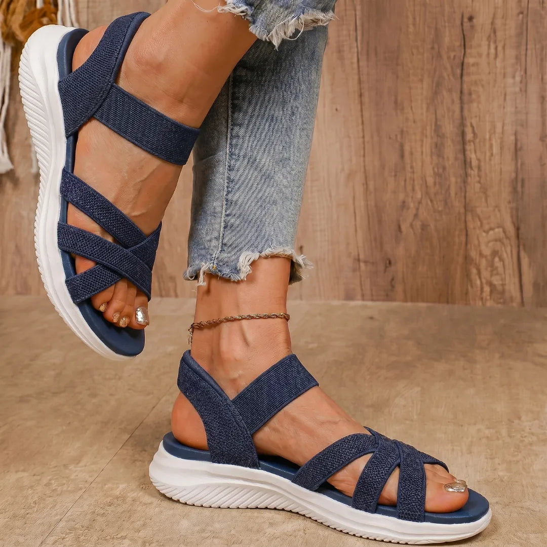 Sandalias Mujer Punta Ancha Slip On sin Cordones Suela Flexible Livianas Caminar Casual Seis Colores