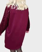 Sweatshirt dress with sequin sleeves and crew neck for women