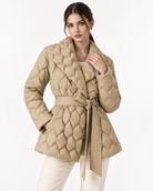 Quilted wide lapel belted coat for women