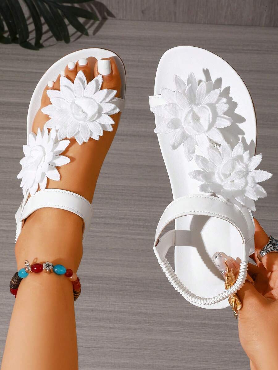 Sandalias con flores aplicadas mujer blanco