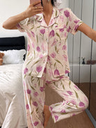 Floral pajama set in apricot for women