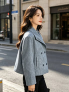 Welt pocket cropped pea coat for women