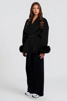 Relaxed fit wool-look belted coat for women