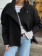 Asymmetric button pea coat for women