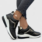Metallic trim wedge sneakers for women
