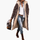 Fleece-lined hooded puffer coat in brown for women