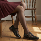 Brogue T-bar double buckle flats for women