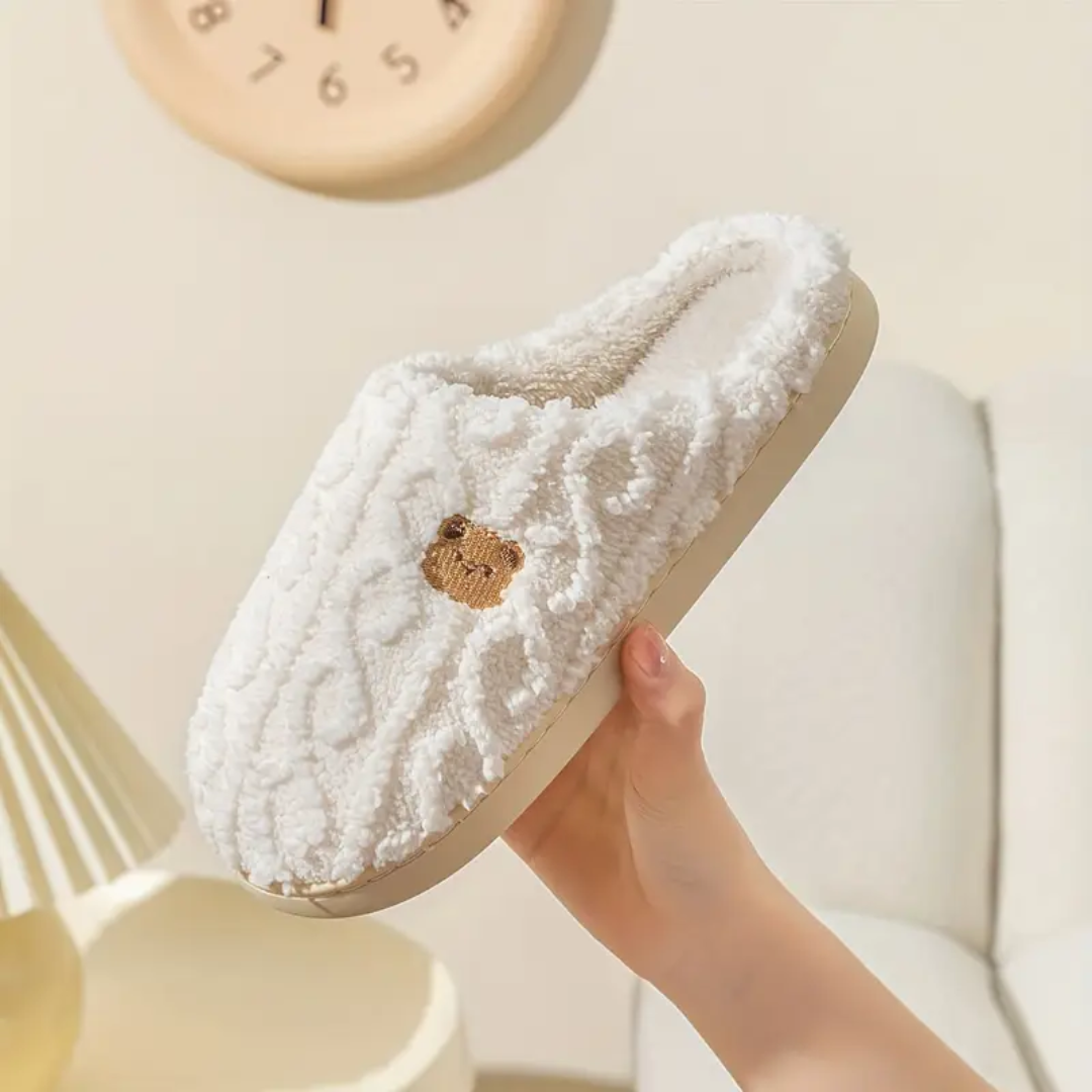 Bear print sherpa slippers for women