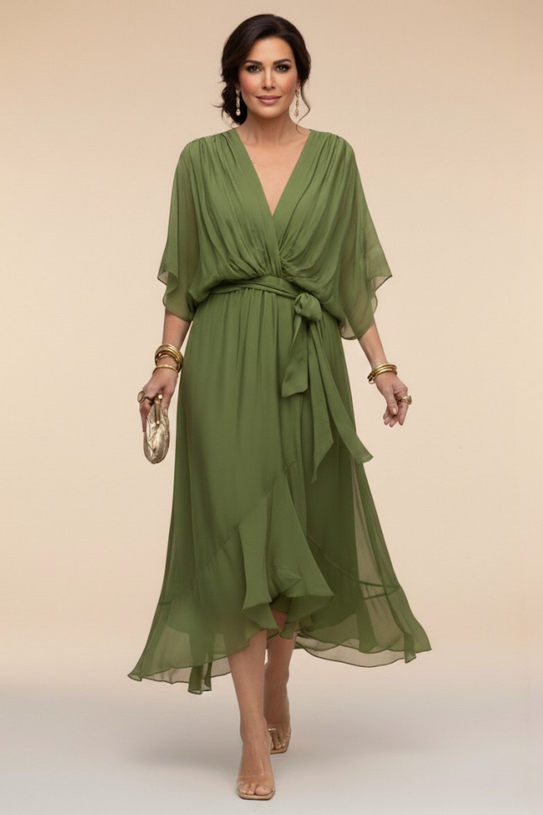 CELANOVIA™ VESTIDO ELEGANTE DE CHIFFON CON ESCOTE EN V