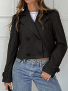 Button tab cropped pea coat for women