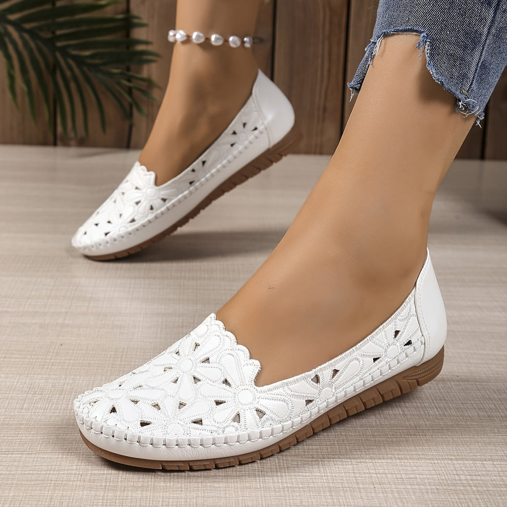 Balerinas caladas con bordado floral mujer suela