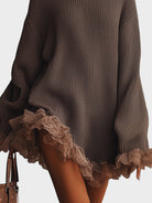 Ruffle trim turtleneck sweater dress for women