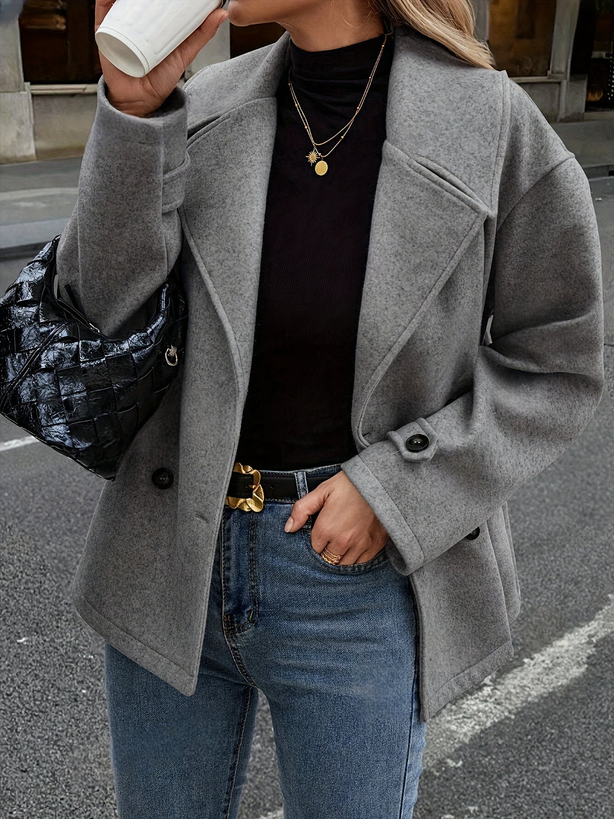 Notched lapel pea coat for women
