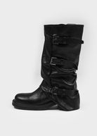 Slouchy buckle mid-calf boots in black for women