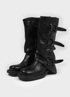 Slouchy buckle mid-calf boots in black for women