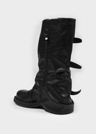 Slouchy buckle mid-calf boots in black for women