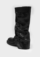 Slouchy buckle mid-calf boots in black for women