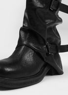 Slouchy buckle mid-calf boots in black for women