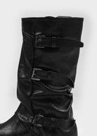 Slouchy buckle mid-calf boots in black for women