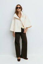Belted cape jacket for women in beige, blue, brown or black