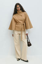 Belted cape jacket for women in beige, blue, brown or black