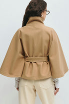Belted cape jacket for women in beige, blue, brown or black