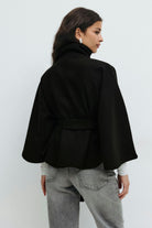 Belted cape jacket for women in beige, blue, brown or black