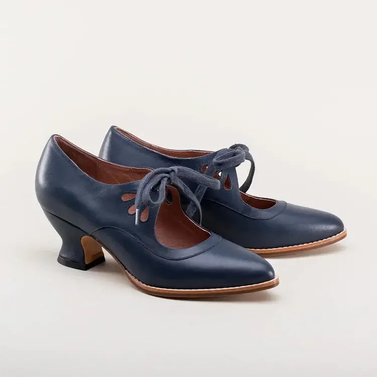 Vintage ribbon tie cutout kitten heels for women