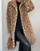 Leopard print faux fur coat in khaki for women