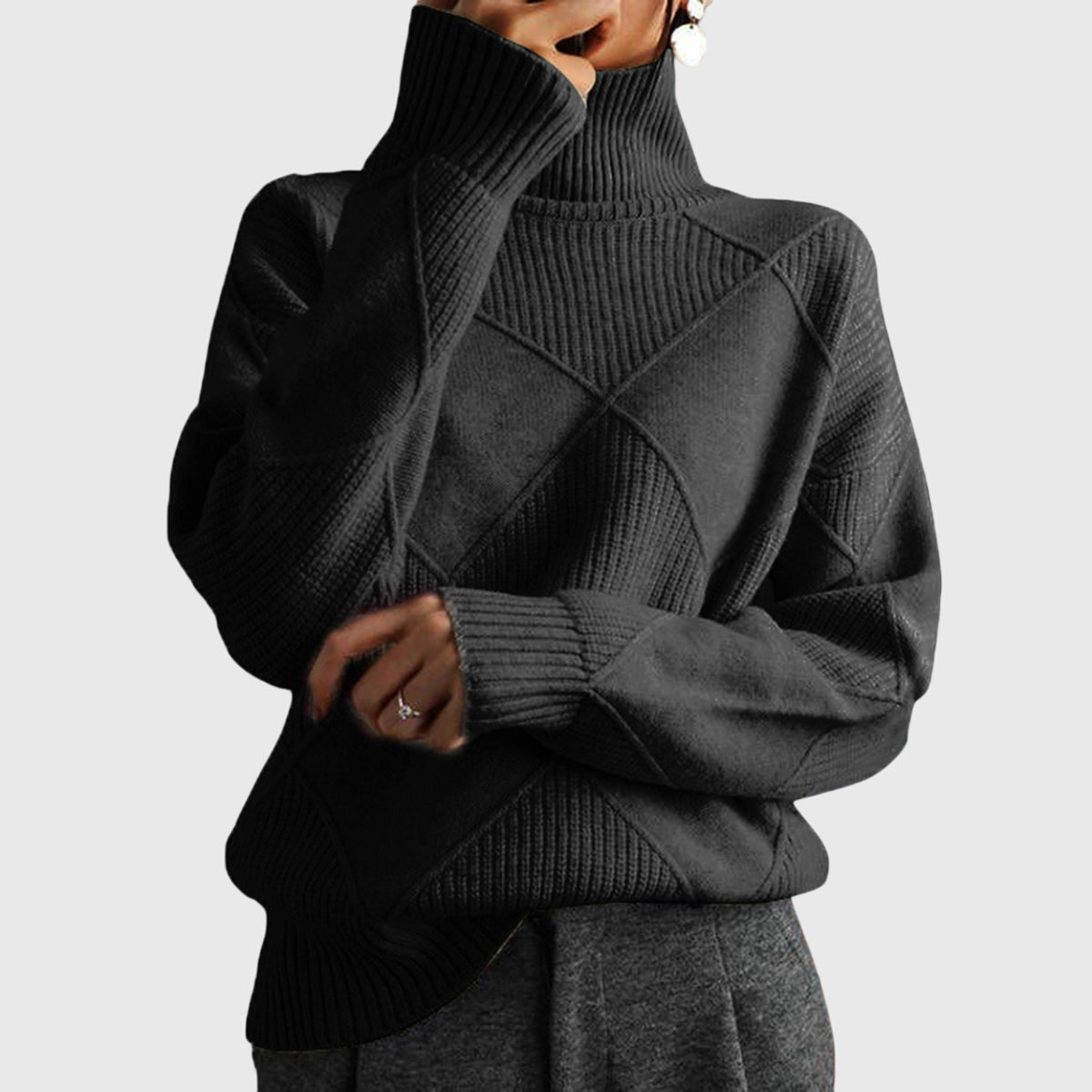 Oversized turtleneck sweater in black for women