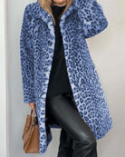 Leopard print faux fur coat in blue for women