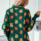 Maple leaf print sweater in green and black for women