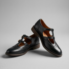 Brogue T-bar double buckle flats for women
