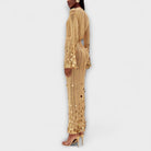 Gold open-knit maxi dress with sequin discs for women