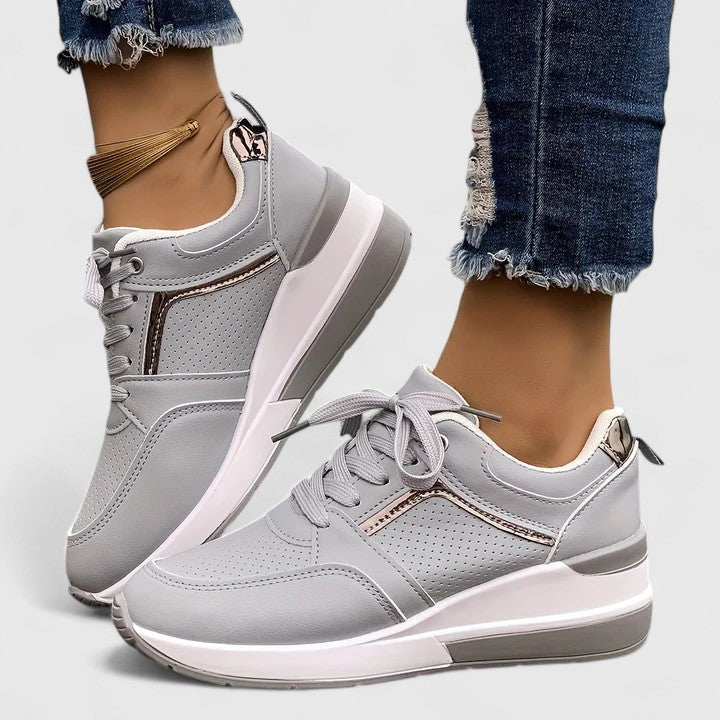 Metallic trim wedge sneakers for women