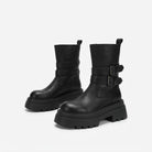 Chunky platform buckle biker boots for women