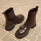 Pull-on suede-look ankle buckle boots for women
