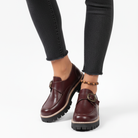 Burgundy buckle strap chunky loafers for women