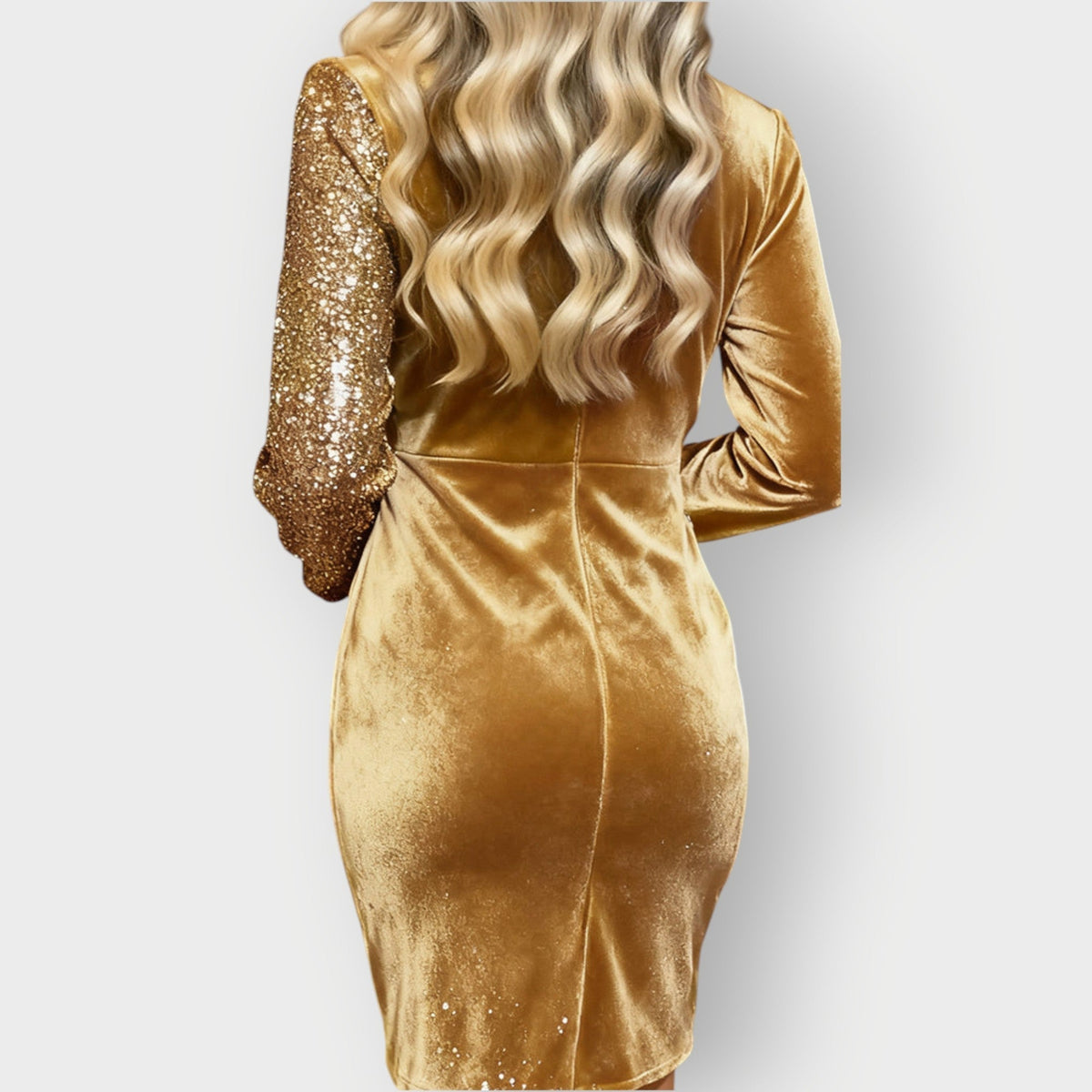 Velvet and sequin wrap mini dress with long sleeves for women