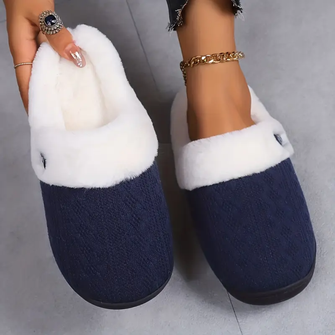 Open back sherpa slippers in navy for women