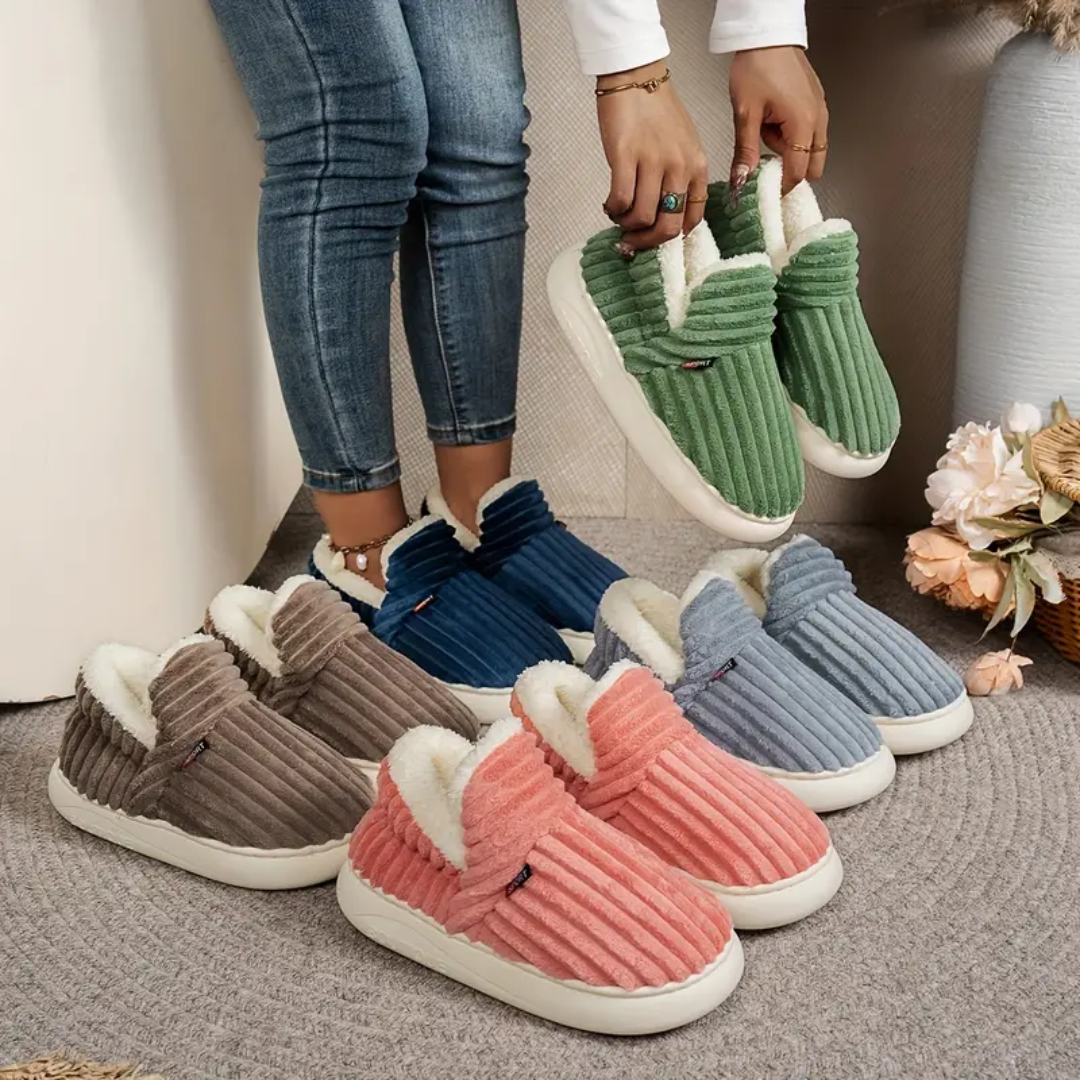 Ribbed fleece lined slippers for women